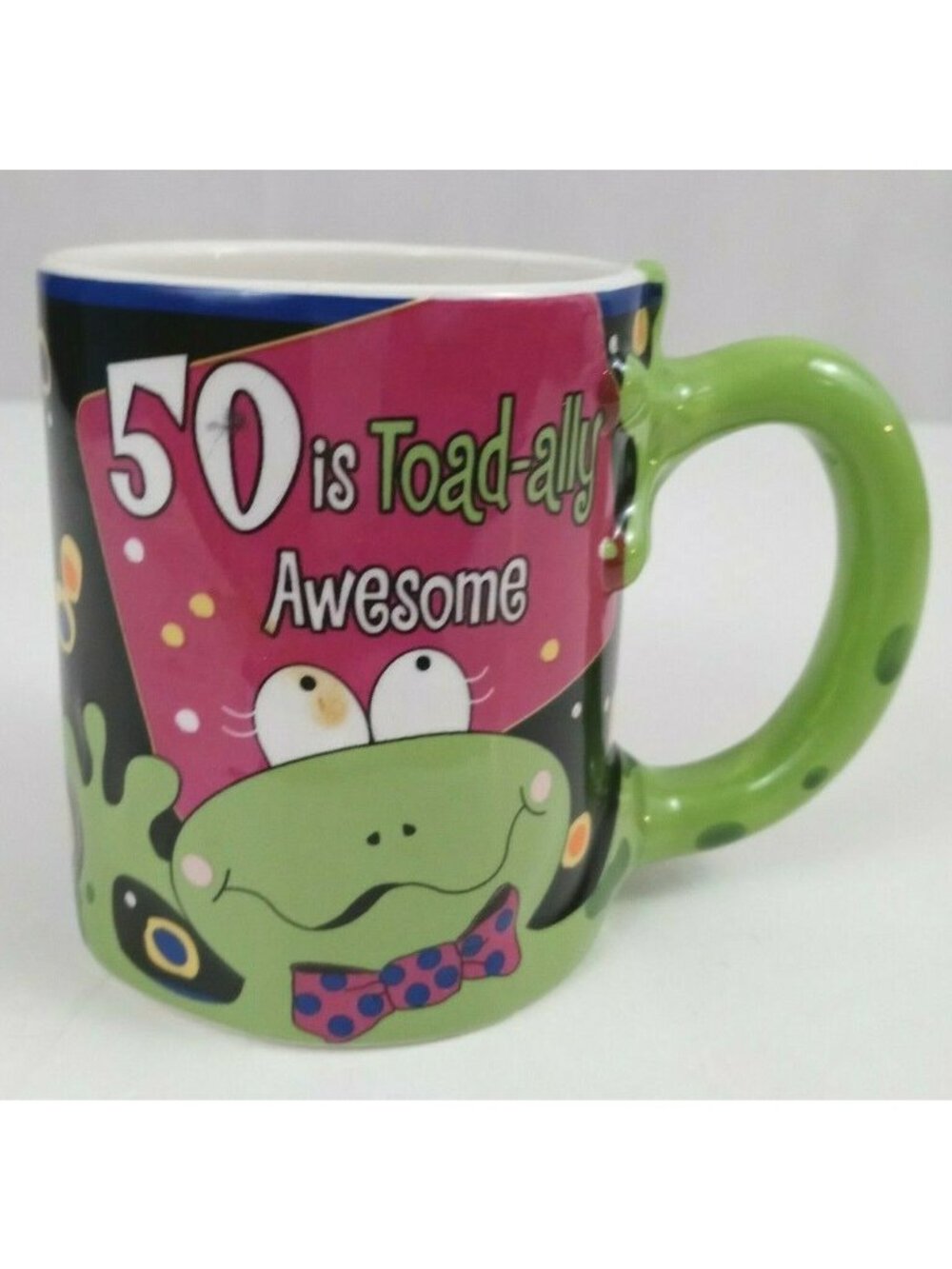 50 Years Old Is Toad-ally Awesome Frog With Leg Handle Coffee Cup 4" Tall
